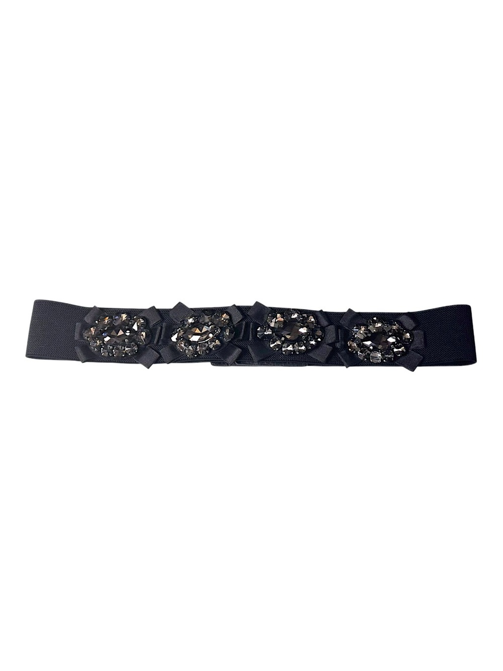 White House Black Market Holiday Black Gray Ornamental Glass Stones Stretch Belt